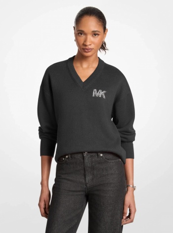 Embellished Logo Cotton Blend Sweater