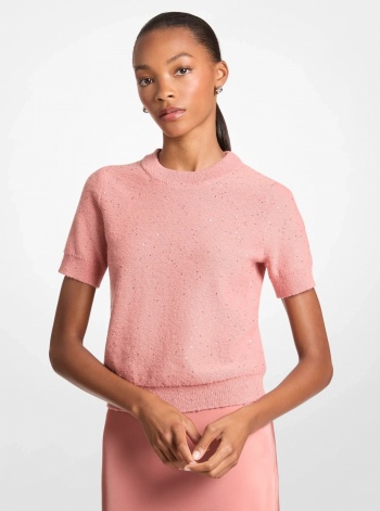 Embellished Knit Short-Sleeve Sweater