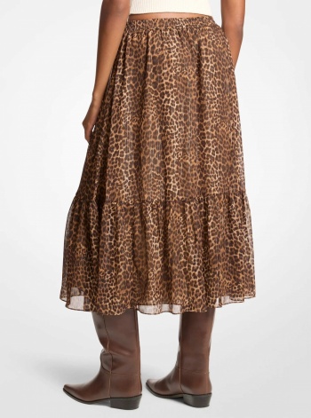 Leopard Print Tiered Midi Skirt