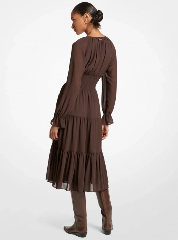 Smocked Georgette Midi Dress