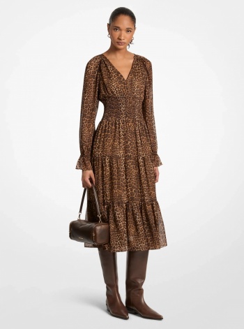 Leopard Print Georgette Midi Dress