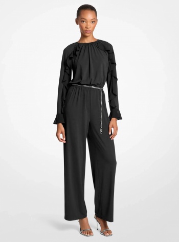 Ruffled Stretch Matte Jersey Belted Jumpsuit