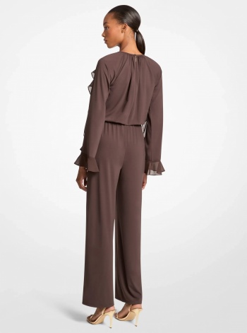 Ruffled Stretch Matte Jersey Belted Jumpsuit