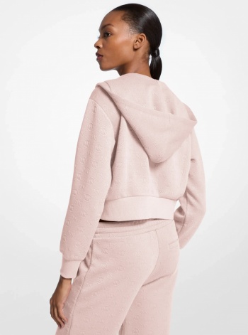 Logo Jacquard Charm Jacquard Cropped Zip-Up Hoodie