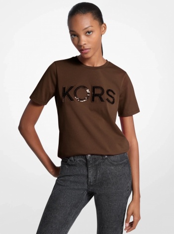 Sequined Logo Cotton T-Shirt