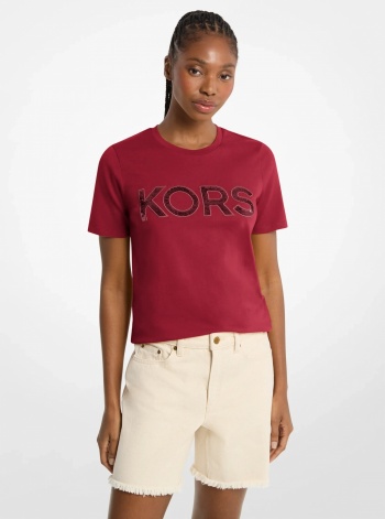 Michael Kors Sequined Logo Cotton T-Shirt