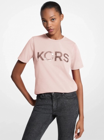 Sequined Logo Cotton T-Shirt