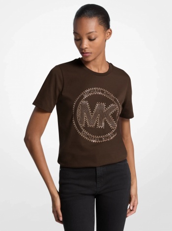 Michael Kors Studded Logo Charm Organic Cotton Jersey T-Shirt