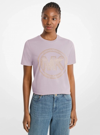 Michael Kors Studded Logo Charm Organic Cotton Jersey T-Shirt