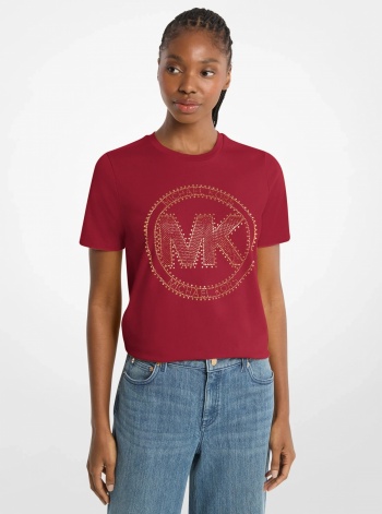 Michael Kors Studded Logo Charm Organic Cotton Jersey T-Shirt