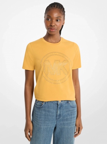 Michael Kors Studded Logo Charm Organic Cotton Jersey T-Shirt