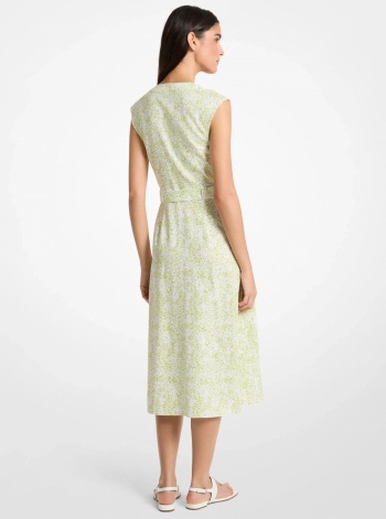 Floral Print Linen Blend Midi Dress