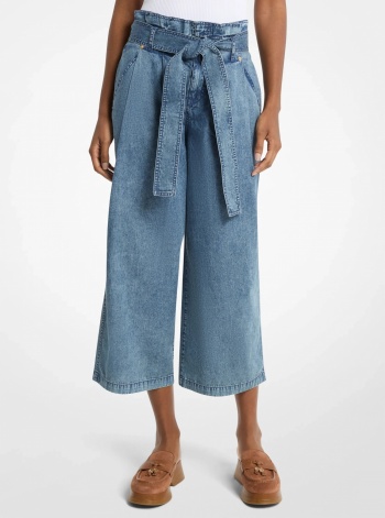 Denim Cropped Paperbag Pants