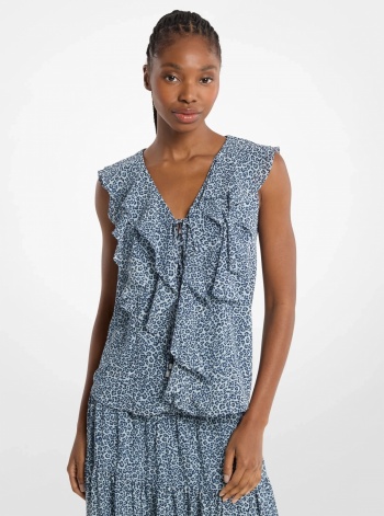 Ruffled Leopard Print Georgette Blouse