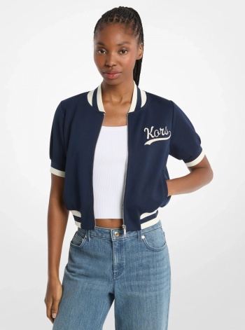 Sporty Piqué Cropped Short-Sleeve Jacket