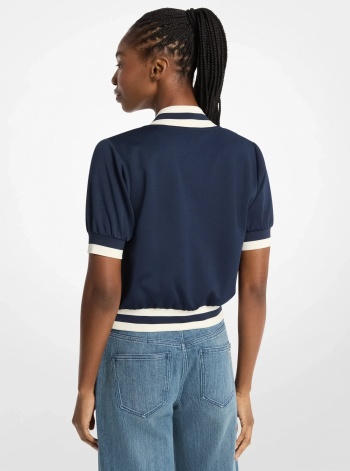 Sporty Piqué Cropped Short-Sleeve Jacket