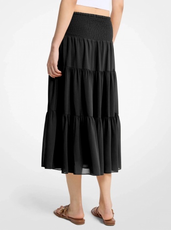 Smocked Georgette Tiered Skirt