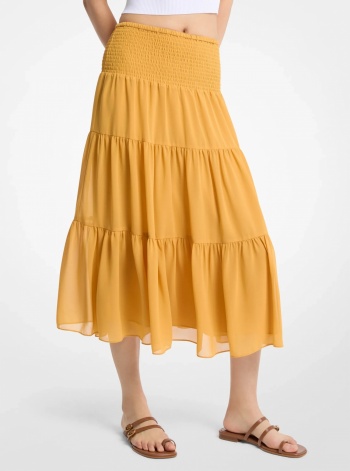 Smocked Georgette Tiered Skirt