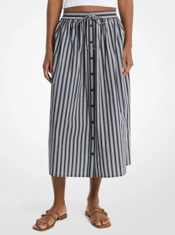 Striped Cotton Poplin Midi Skirt