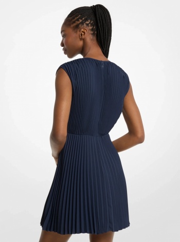 Pleated Satin Back Crepe Mini Dress