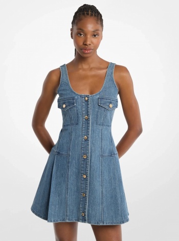 Pleated Denim Mini Dress
