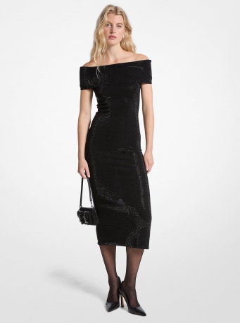 MICHAEL Michael Kors Embellished Stretch Knit Off-The-Shoulder Dress