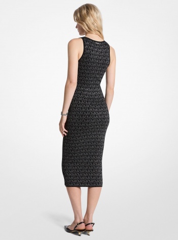 Michael Kors Metallic Logo Jacquard Midi Dress
