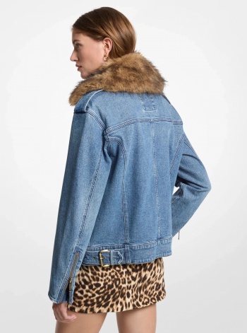 Michael Kors Faux Fur Trim Denim Moto Jacket