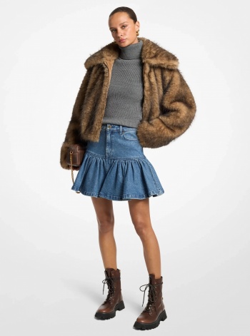 Michael Kors Ruffled Denim Mini Skirt