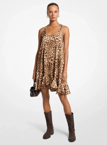 Michael Kors Leopard Print Satin Ruffled Dress