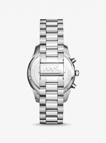 Michael Kors Oversized Lexington Silver-Tone Watch and Crocodile-Embossed Leather Card Case Gift Set