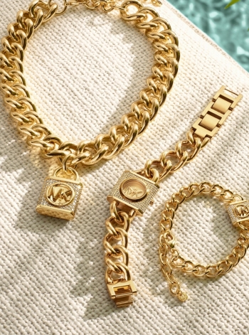 Michael Kors Mini Lock Pavé Gold-Tone Chain Watch