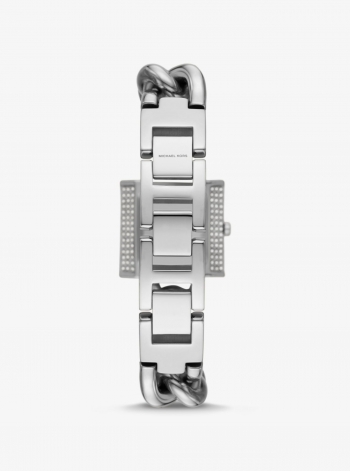 Michael Kors Mini Lock Pavé Silver-Tone Chain Watch