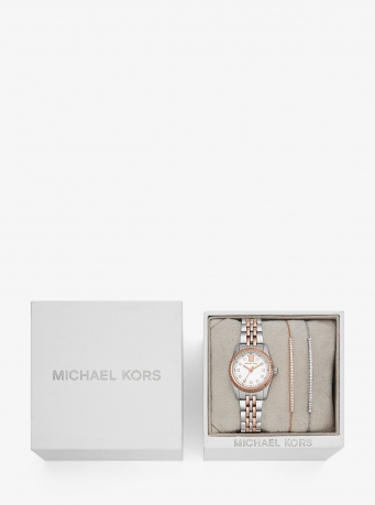 Michael Kors Lexington Pavé Two-Tone Watch and Slider Bracelet Gift Set
