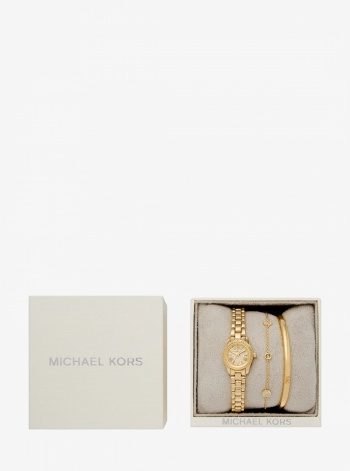 Michael Kors Petite Lexington Pavé Gold-Tone Watch and Jewelry Gift Set