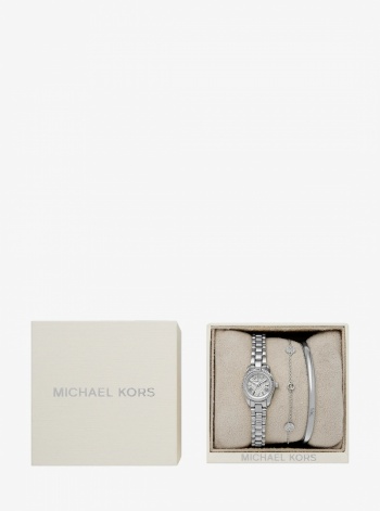 Michael Kors Petite Lexington Pavé Silver-Tone Watch and Jewelry Gift Set