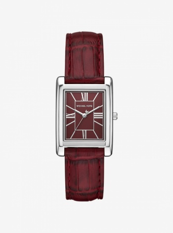 Michael Kors Essex Silver-Tone and Crocodile Embossed Leather Watch