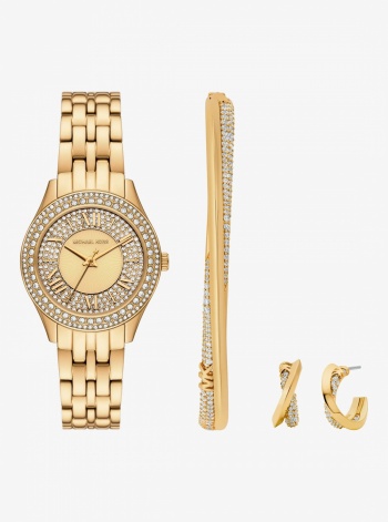 Michael Kors Mini Harlowe Pavé Gold-Tone Watch and Jewelry Set