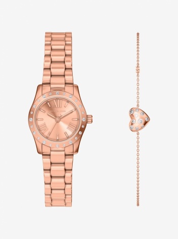Michael Kors Petite Lexington Pavé Rose Gold-Tone Watch and Heart Bracelet Gift Set
