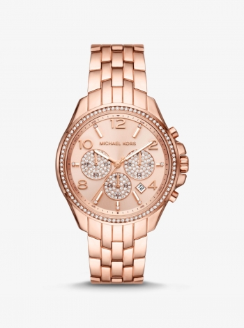 Michael Kors Oversized Pilot Pavé Rose Gold-Tone Watch