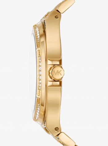 Michael Kors Oversized Lennox Animal Pavé Gold-Tone Watch