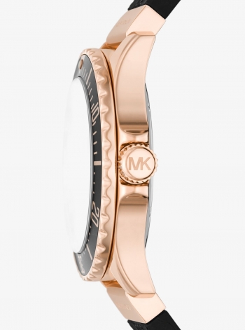 Michael Kors Oversized Slim Everest Pavé Rose-Gold Tone and Embossed Silicone Watch