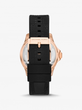 Michael Kors Oversized Slim Everest Pavé Rose-Gold Tone and Embossed Silicone Watch