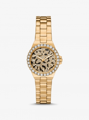 Michael Kors Mini Lennox Animal Pavé Gold-Tone Watch