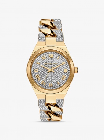 Michael Kors Lennox Pavé Gold-Tone Curb-Link Watch