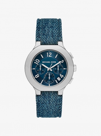 Michael Kors Oversized Gramercy Silver-Tone Denim Watch
