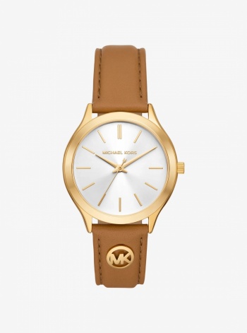 Michael Kors Slim Runway Gold-Tone and Leather Watch