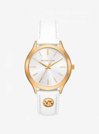 Michael Kors Slim Runway Gold-Tone and Leather Watch