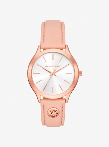 Michael Kors Slim Runway Rose Gold-Tone and Leather Watch