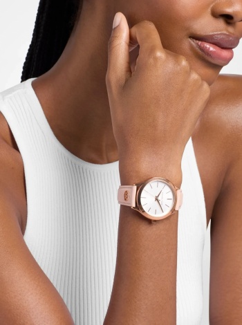Michael Kors Slim Runway Rose Gold-Tone and Leather Watch